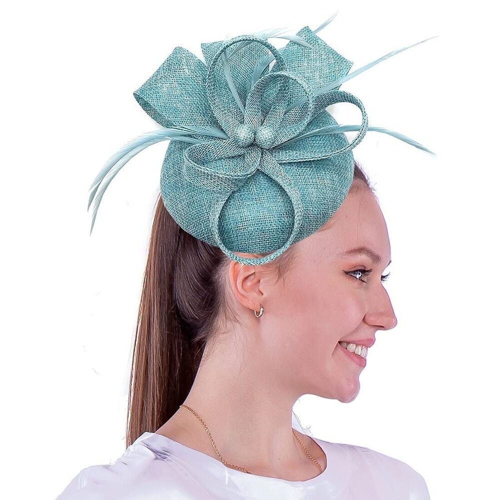 3112 Womens Fascinator Hat Sinamay Pillbox Flower Feather Tea Party Derby